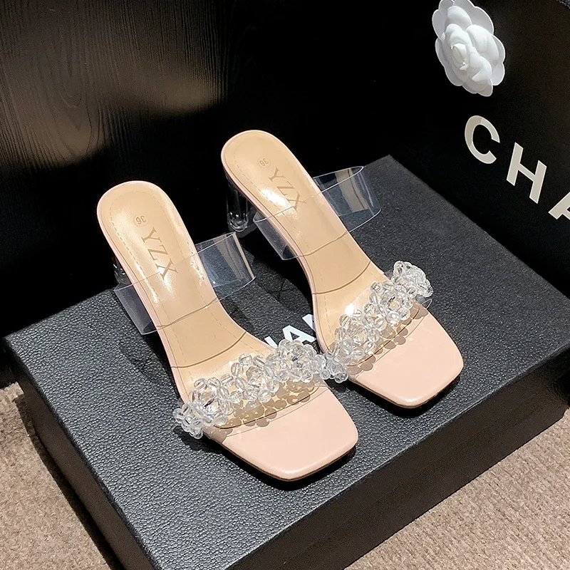 

Сандалии женские на квадратном каблуке, элегантные босоножки-гладиаторы с прозрачным каблуком, квадратный носок, на лето