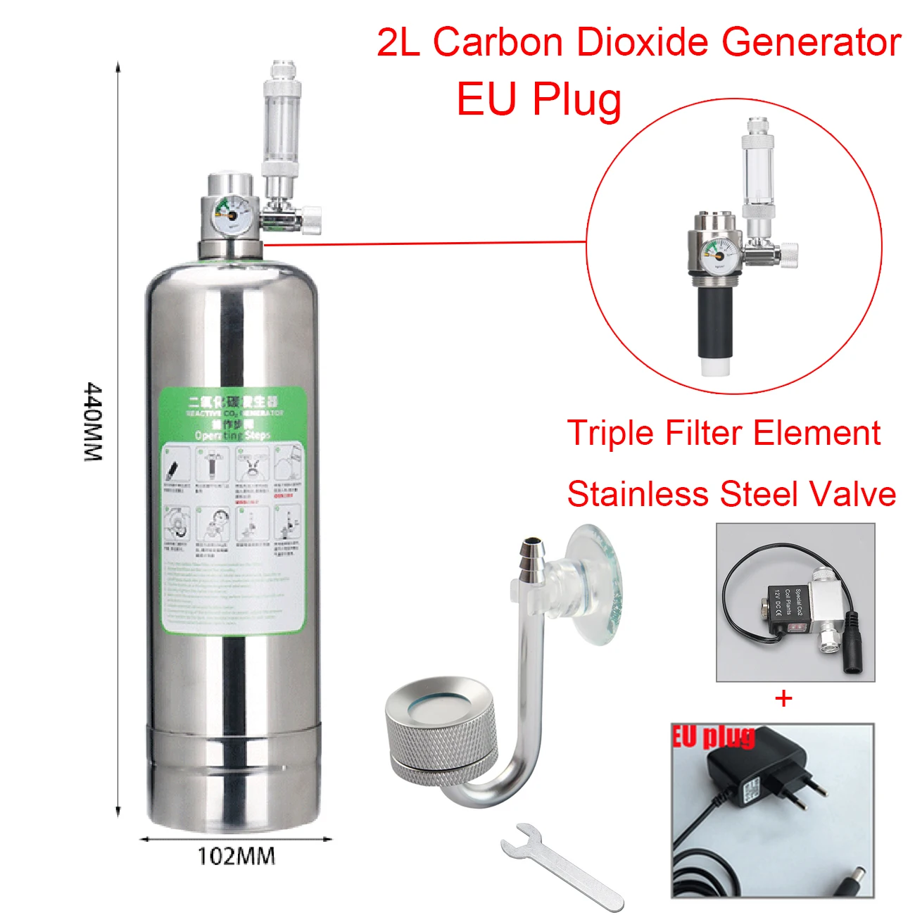 

Комплект системы генератора CO2 для аквариума, 1 л/2 л, газовый баллон высокого давления из нержавеющей стали «сделай сам» + Комплект алюминиевых клапанов