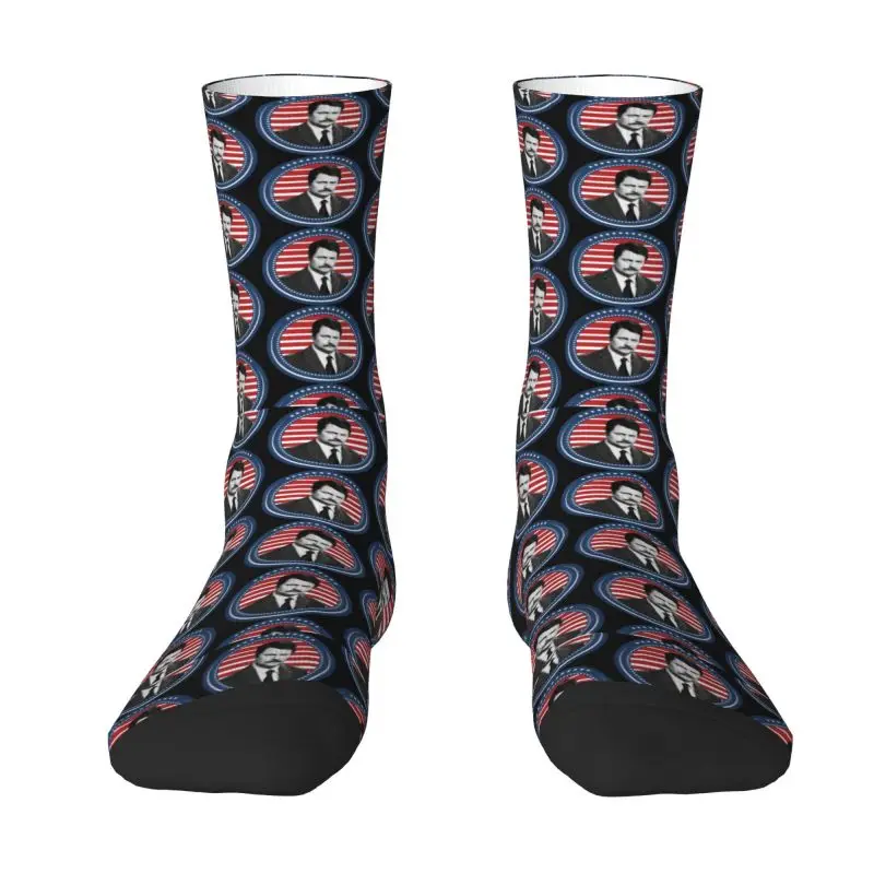 Fun Print Ron Swanson Socks for Men Women Stretchy Summer Autumn Winter Crew Socks