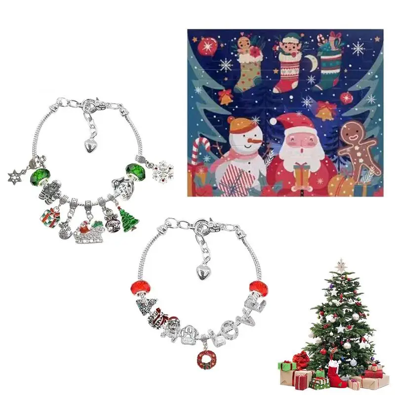 

Рождественские украшения, календарь для рукоделия, Набор для изготовления ожерелья и браслета с 22 рождественскими бусинами, творческий набор «сделай сам» для детей и школы