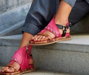 Сандалии женские из искусственной кожи босоножки на плоской подошве модные