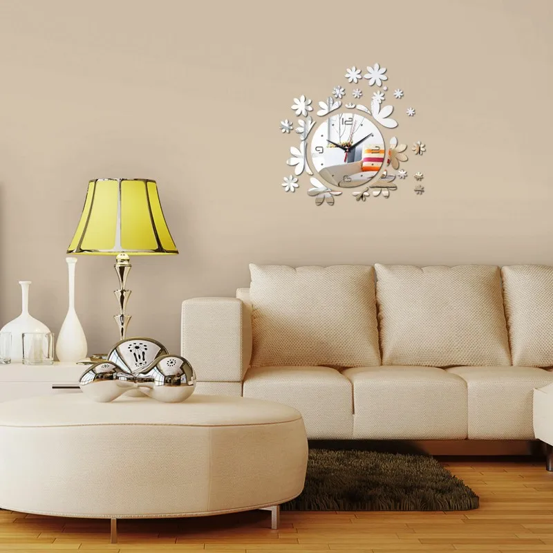 

Home Creative Acrylic Wall Sticker Clock Home Personality Style Flower Wall Background Decoration Small Clock