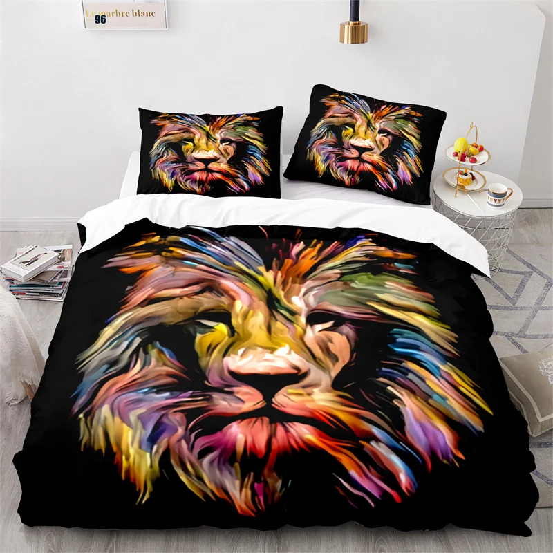

Microfiber Wild Animal Comforter Cover With Pillowcases Twin Queen For Kids Teen Lion Duvet Cover 3D Exotic Animals Bedding Set