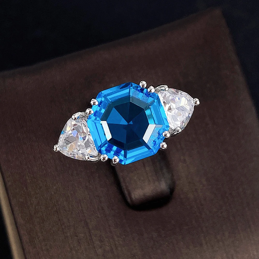 

Huitan Bright Blue/White CZ Lady's Rings Wedding Anniversary Party Luxury Elegant Finger Accessories Fashion Jewelry for Women