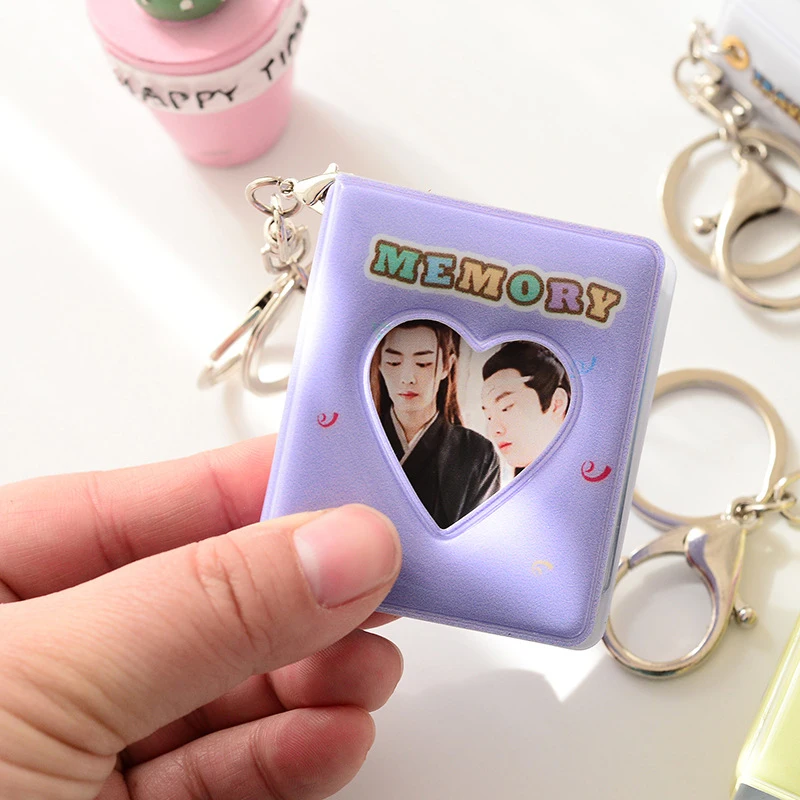 

1 inch Photo Album With Keychain Kpop Hollow Love Photo Holder Card Bag Mini Instax Card Holder 16 Pockets Business Card Bag