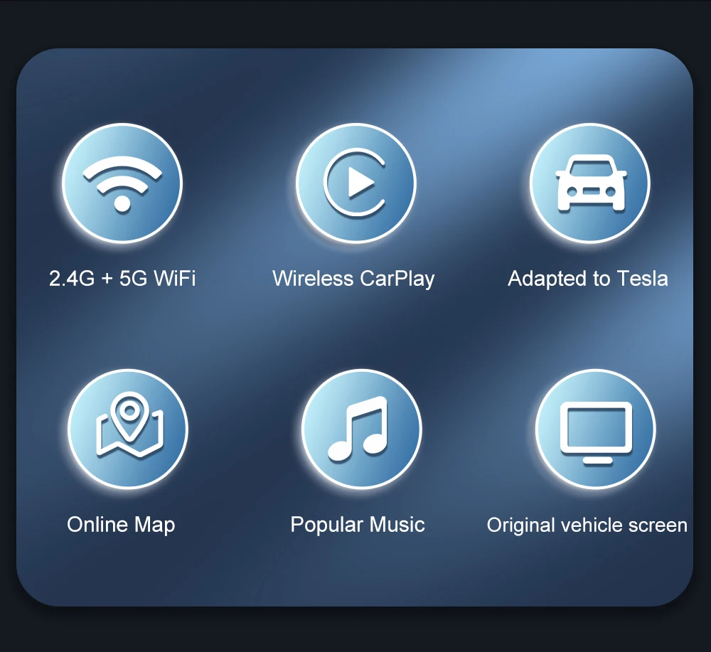 

Беспроводной CarPlay, оригинальное транспортное средство, обновленная коробка, Wi-Fi, 2,4G + 5G, Двухдиапазонная передача Wi-Fi для всех моделей Tesla