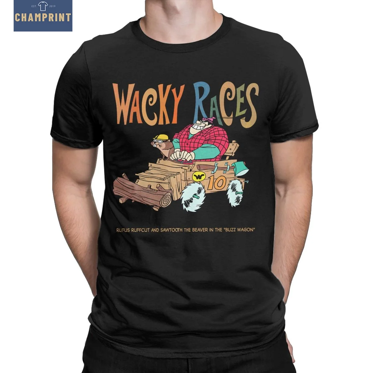 

Funny 60s Wacky Races Cartoon T-Shirt Men Crew Neck Cotton T Shirt Short Sleeve Tee Shirt Plus Size Clothes