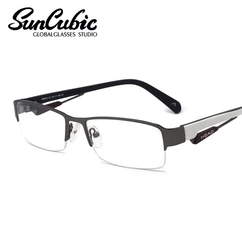 

SunCubic Design Eyewear Optical Frames Glasses Inspired Half Rim Fashion Grey White Big Men Metal HD640