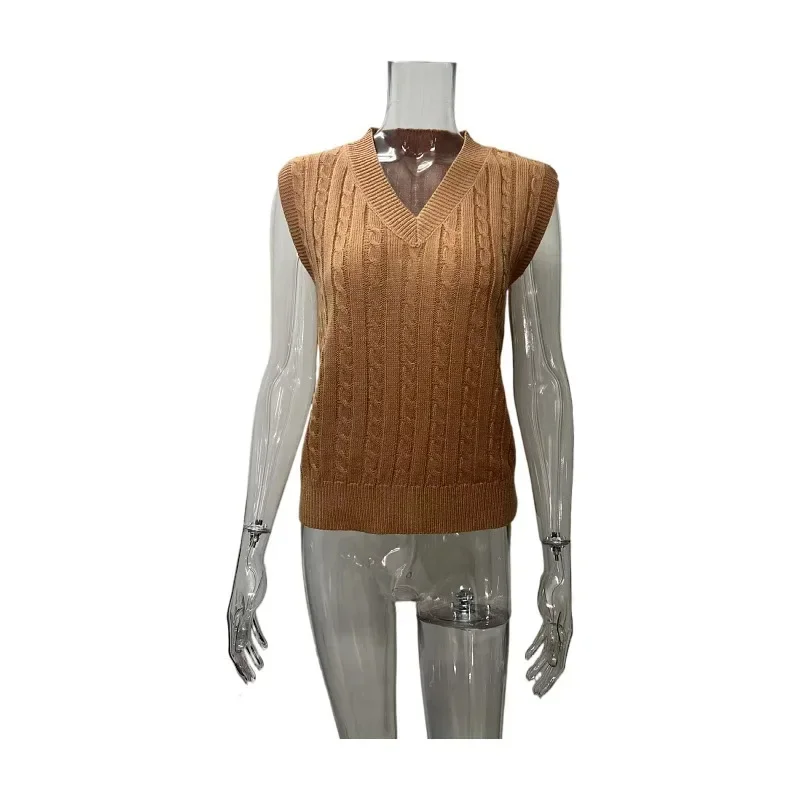 Осенне-зимний женский жилет без рукавов с V-образным вырезом вязаный свитер