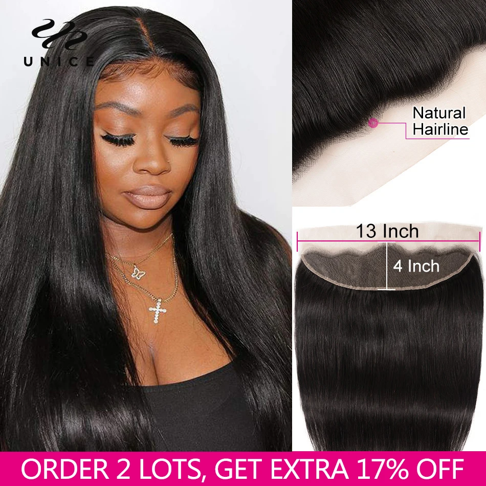 

UNICE HAIR Brazilian Straight Hair Lace Frontal 13"x4" Free Part Lace Closure 1 Piece Pre-Plucked 100% Remy Human Hair 10"-20"