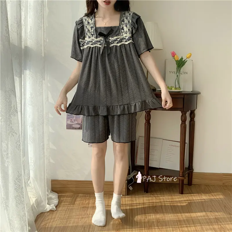 Women Pajamas Sets Spring Women Sleepwear Suit Tops and Shorts Home Wear Women oversize 6XL Pyjamas Set
