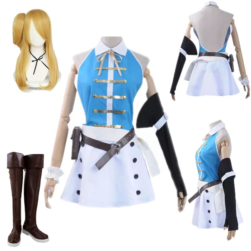 

Halloween Goblin's Tail Cos Lucy Comic Version Cosplay Game Anime Full Set Stage Costume Hanging Neck Off Back Top Cos Wig Shoes
