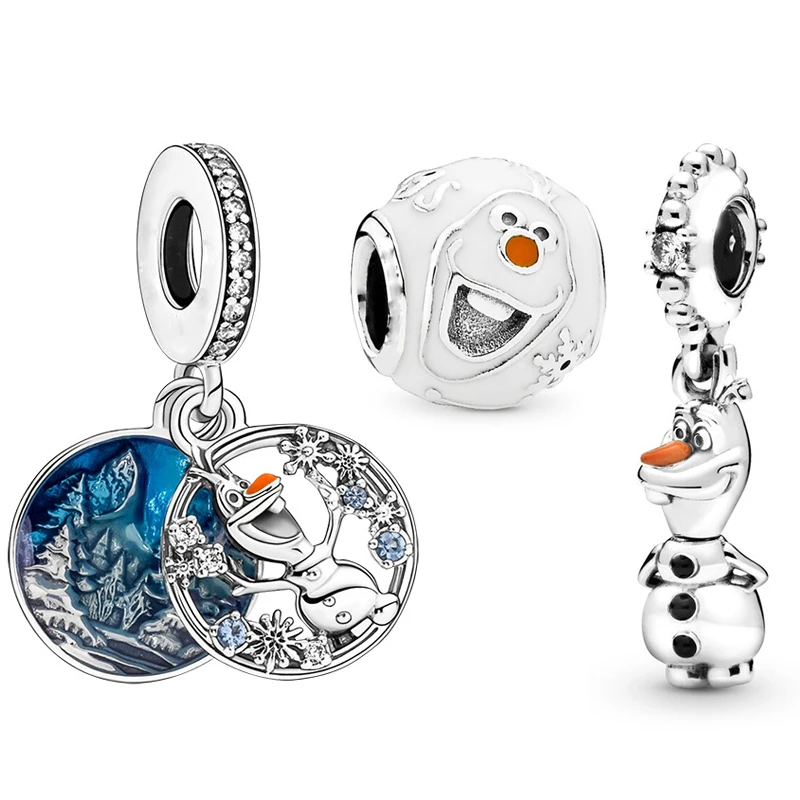 Disney Blue Enamel Ice Snow Olaf Pendant Fit Pandora Charms Bracelet Women Cartoon Anime Frozen Snowman Beads for Jewelry Making