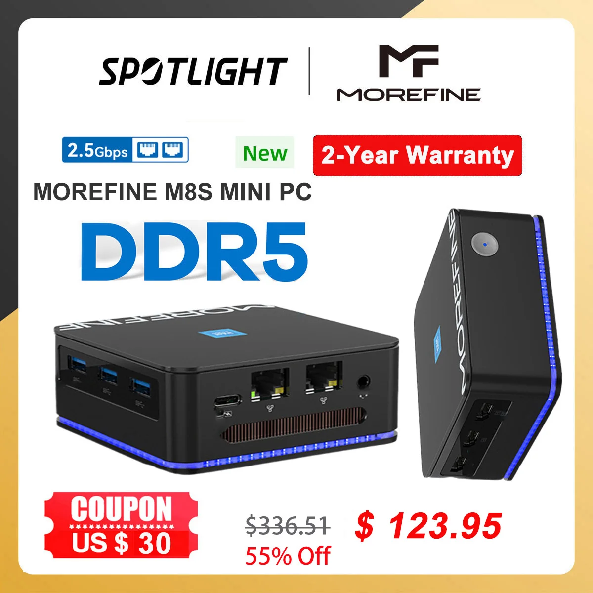 【World Premiere】MOREFINE 12th Alderlake N100 Mini PC M8S 12G DDR5 M.2 SSD SATA Desktop Minipc Wifi6 Bluetooth 5.2 HDMI*2 DP1.4