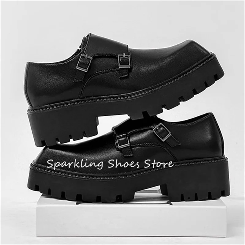 Модные мужские туфли дерби с квадратным носком кожаная обувь на танкетке в