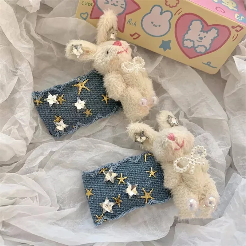 Модный сексуальный синий джинсовый плюшевый зажим для волос кролика модные