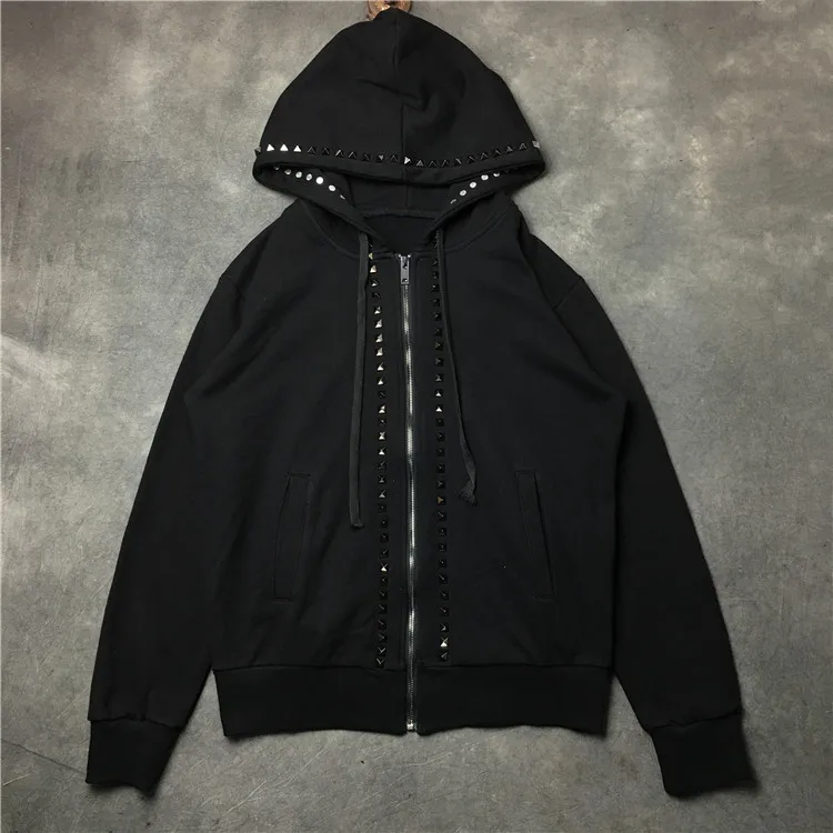 

New luxury Men Novelty Metal rivets Hoodies Hoody hooded Sweatshirts velvet Cotton Drake Thicken Fleece pullover Thicken A536