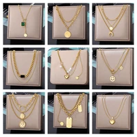 punk double layer hollow thick clavicle chain stainless steel gold color necklace for women hip hop trend matching jewelry gift