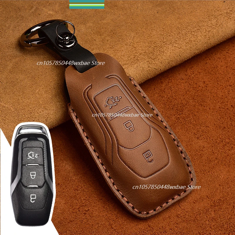 

For Ford Real First Layer Cowhide Handmade Key Cover Bag Crazy Horse Leather Car Accessories