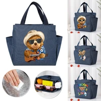 insulated cooler bag large capacity portable zipper thermal lunch bags for women lunch box picnic food bag bear pattern