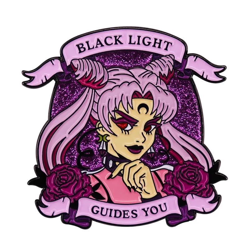 

XM-funny Fashion Anime Enamel Pin Black Light Guides You Glitter Brooch Badge Accessory