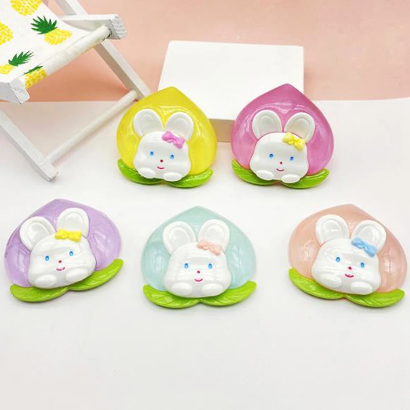 1Pc Luminous Mini Rabbit Peach Resin Scrapbooking Craft Fit Phone Case Decoration DIY Hair Clip Accessories Random Color