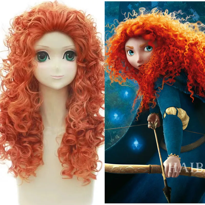 Длинный кудрявый парик для косплея принцессы Merida Brave Legend