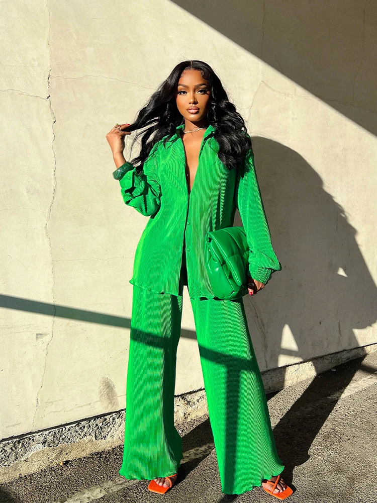 Женский элегантный плиссированный комплект из двух предметов свободная блузка с