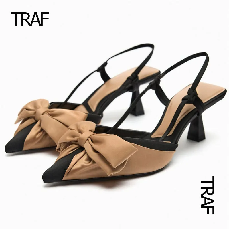 

TRAF Butterfly High heels Women Bow Heels Slingback Pointed toe Heeled for Woman Pumps 2023 Wedding Ladies Office Modern Heels