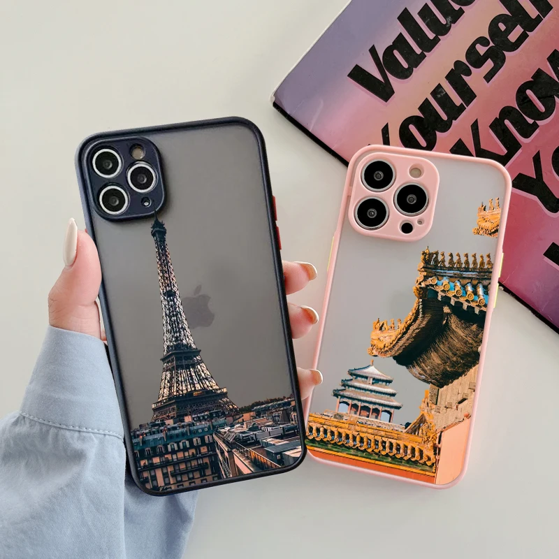 

Fashionable Urban Landscape Architecture Phone Case For iPhone 14 13 12 11 Pro Max XR XS X 7 8 Plus SE2 Mini Luxury Hard Cover