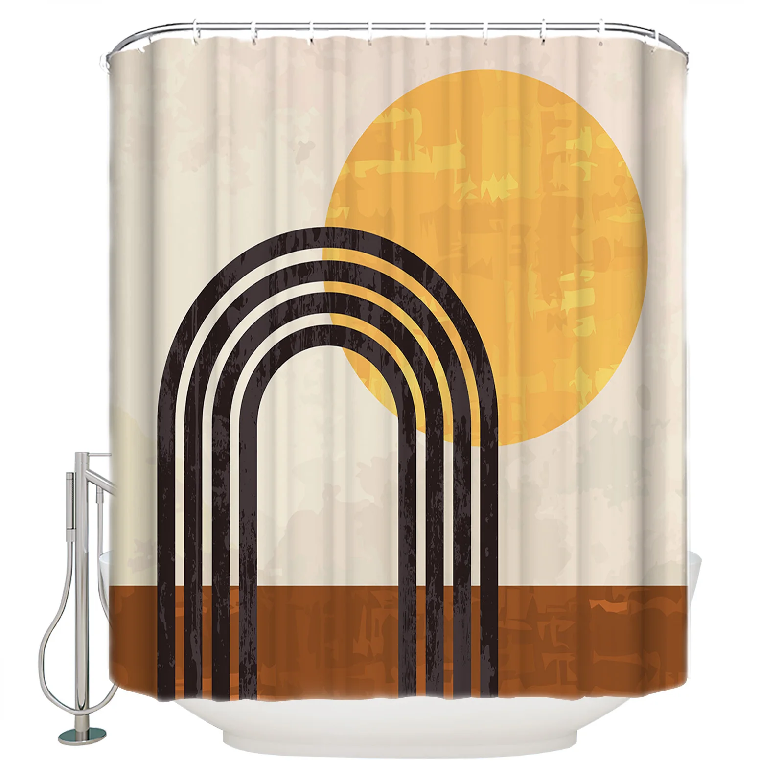 

Abstract Art Mid Century Sun Rainbow Shower Curtain Waterproof Bathroom Decor Printed Curtain Bathroom Curtains with Hooks