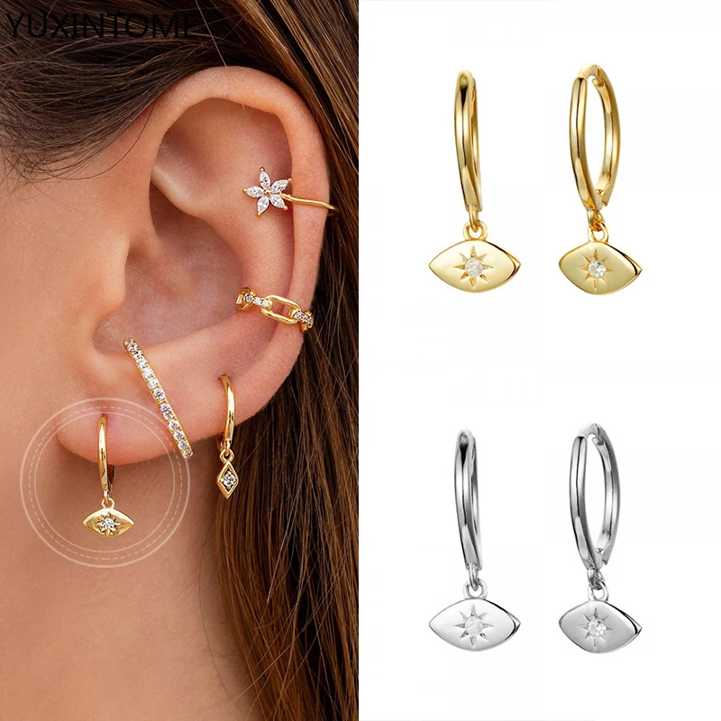 

YUXINTOME 925 Silver Ear Buckle Gold Hoops Huggies Snowflower CZ Luxury Drop Fashion Earrings For Women 2021 Statement Earrings