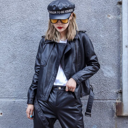 

Luxury brand Genuine Leather Jacket Spring 2023 100% Sheepskin Coat Female Biker Jackets for Women Jaqueta Feminina Pph4893