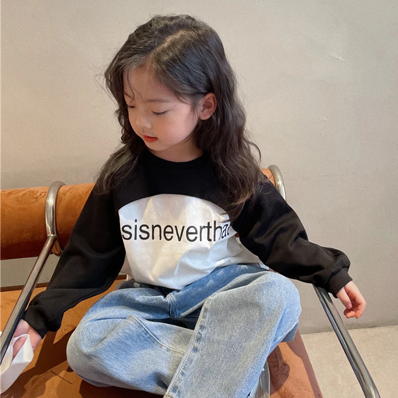 

Spring Autumn Girls T Shirt Baby Tee Shirt Kids Tops Children Streetwear Clothes Fashion Irregular Letter Print 2-9Y