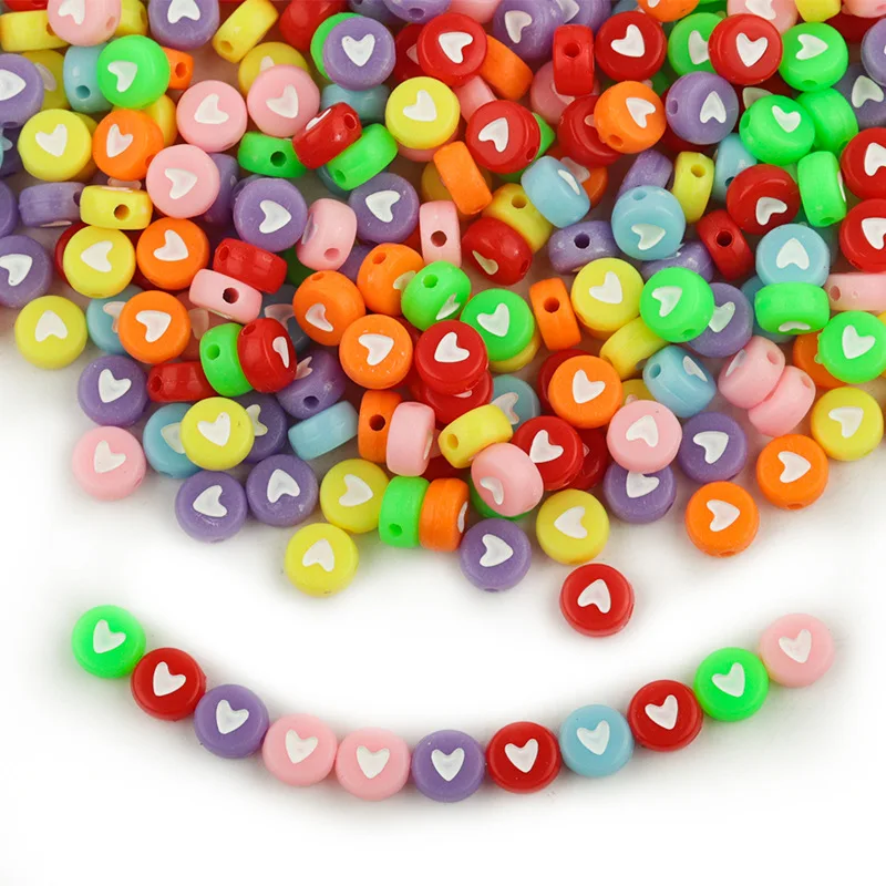 

100pcs Love Heart Acrylic Beads Round Flat Loose Spacer Beads for Jewelry Making Handmade Diy Bracelet Necklace Accessories