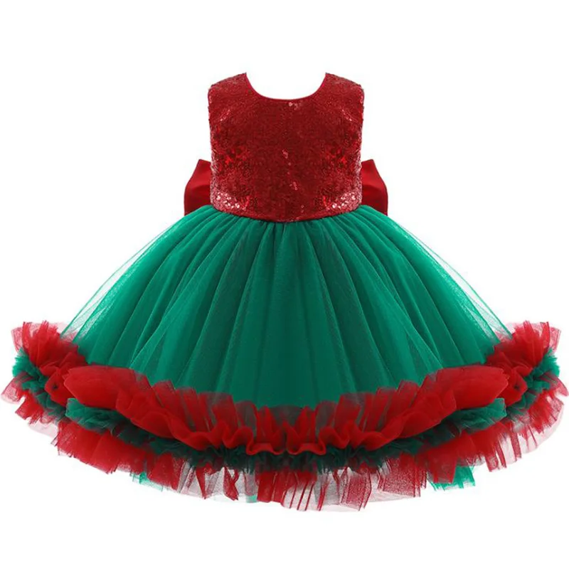 

New Years Baby Girls' Christmas Dress Elegant Sequins Big Bow Princess Party Wedding Dresses Lace Tutu Children Ki Clothings