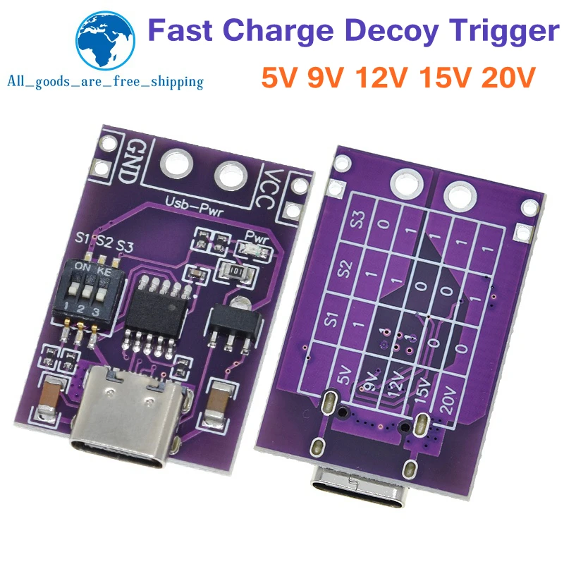 

Type-C USB PD/QC/AFC Триггер для быстрой зарядки с поддержкой 5 В, 9 В, 12 В, 15 В, 20 В, выход с фиксированным напряжением для телефона, быстрое быстрое зарядное устройство на солнечной батарее