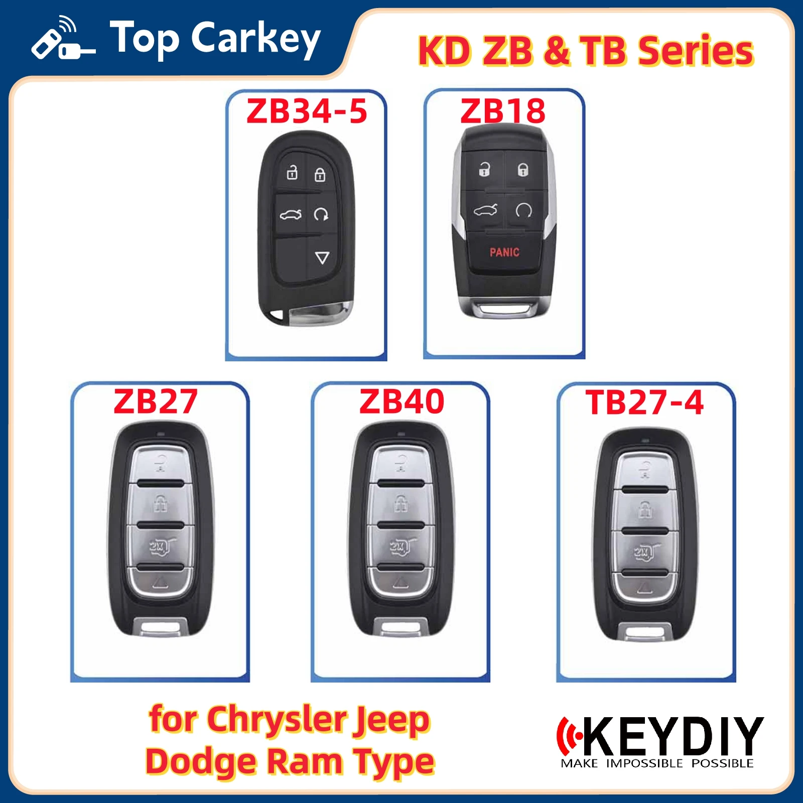 Фото KEYDIY KD ZB18 ZB27 ZB34-5 ZB40 TB27-4 Универсальный смарт-ключ для Chrysler Jeep Dodge Ram Type для KD900 URG200 KD-X2 KD-MAX №1