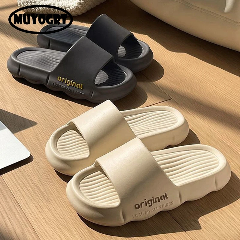 

Man Summer Slippers Women Soft Thick Platform Slides Outdoor Eva Silent Bathroom Beach Sandals Couple Non-Slip Large Size Shoes