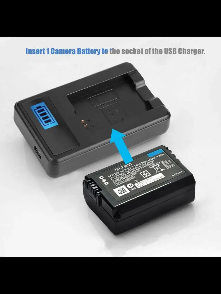 NP-FW50 Camera Battery Charger USB Charger Single Charge for Sony Alpha A6000 A6300 A6500 A7r A7