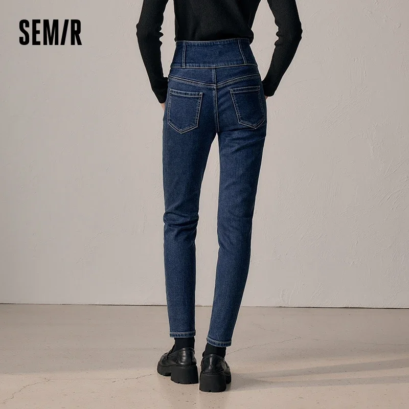 Женские джинсы с флисовой подкладкой и высокой талией на зиму