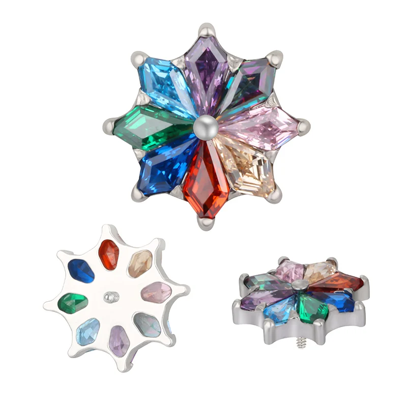 G23 Titanium EAR PIERC 8 Kite CZ Surround CZ Paved Top Threaded Labret Tragus Pircing Earrings Lip Tongue Studs Body Jewelry