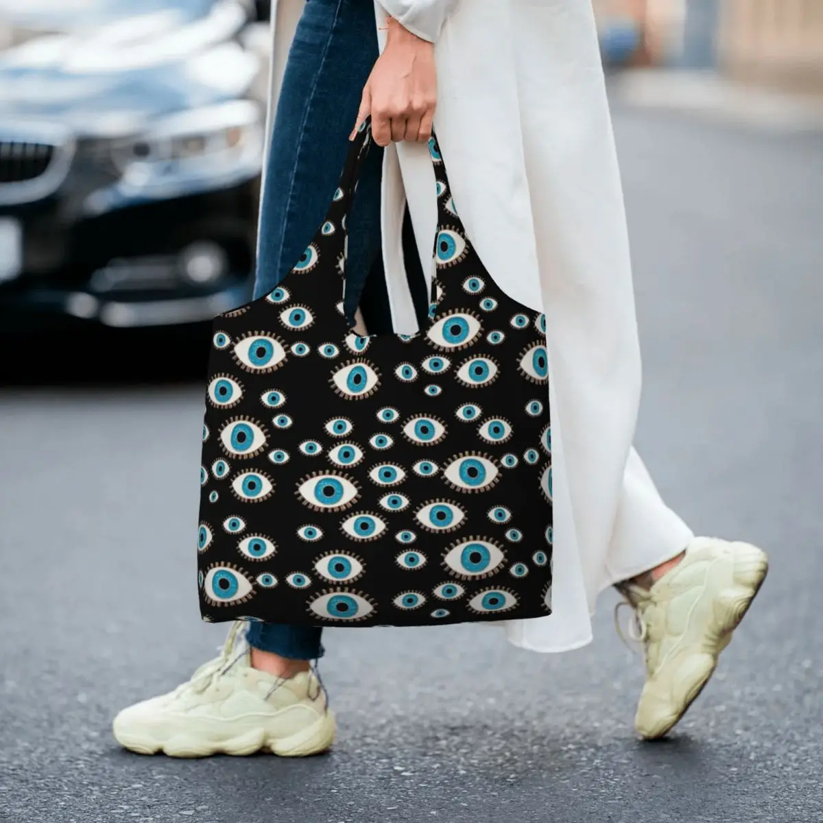 

Evil Eye Print Shopping Bag Greek Mati Mataki School Polyester Handbags Female Bulk Funny Bags