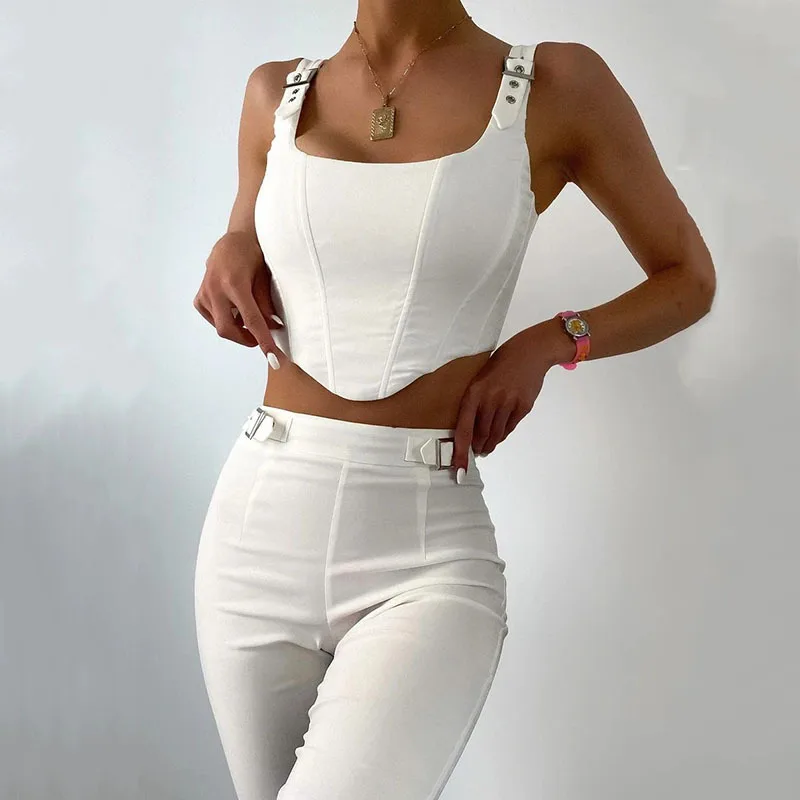 

Пикантный модный топ с асимметричными бретельками для девушек, Новинка лета 2022, однотонные универсальные брюки с высокой талией, женский ко...