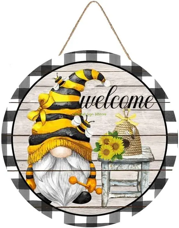 

Bee Gnome Decor Sign Summer Fall Sign Bee Hive Sign Rustic Wood Wall Decor Hanging Sign for Indoor Outdoor Home Kitchen Decor