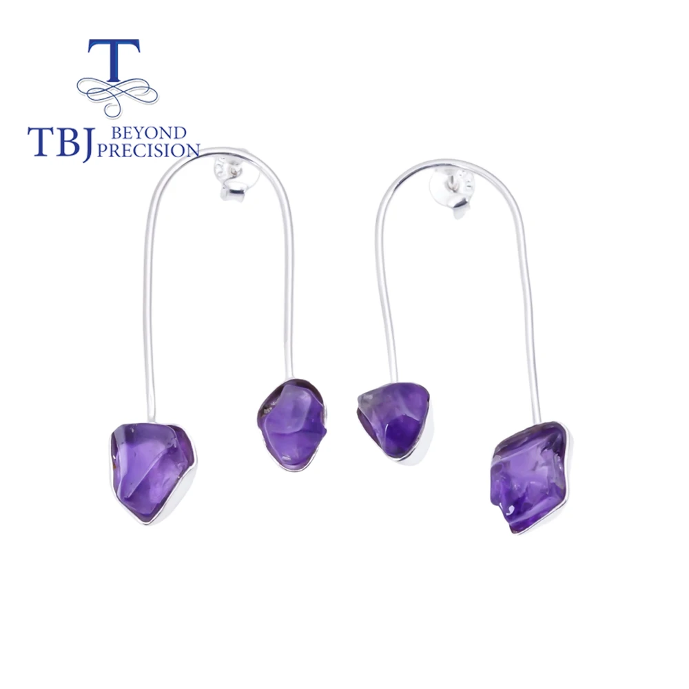

Handmade earring with natural amethyst aquamarine rough gemstone earring 925 sterling silver fine jewelry for women