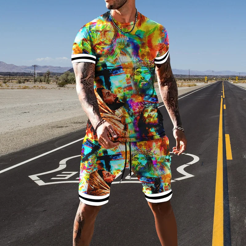 Indian Culture T-shirt Shorts 2-Piece Fashion 3D Templar Knight Print Top Men's Summer Harajuku Street Top Large Men's Set