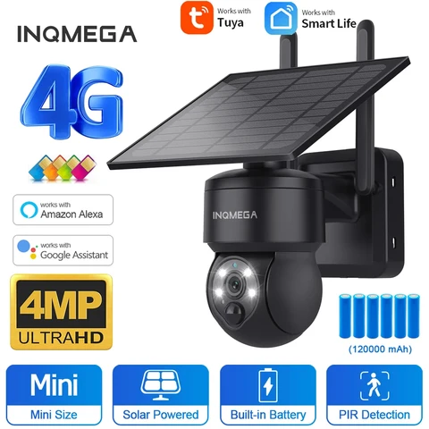 Камера видеонаблюдения INQMEGA 4 МП с солнечной панелью и поддержкой Alexa Google Home