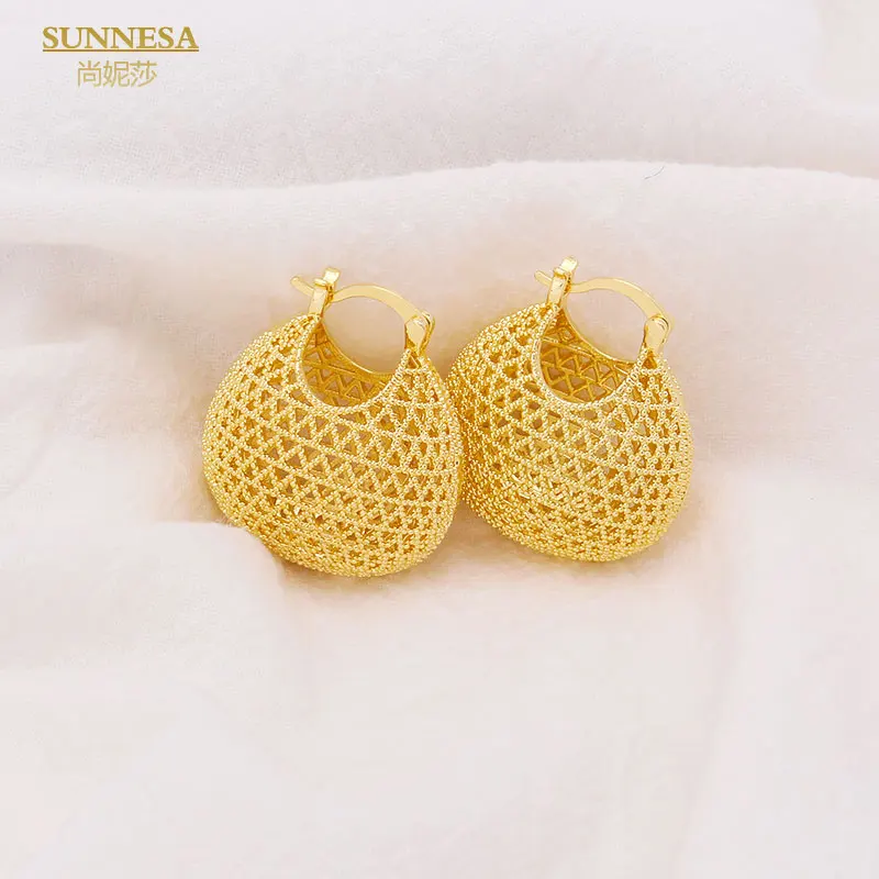

SUNNESA Fashion Fishing Net Earrings Italian 18k Gold Plated Dubai Jewelry Geometry African Earrings for Wedding Party Gift