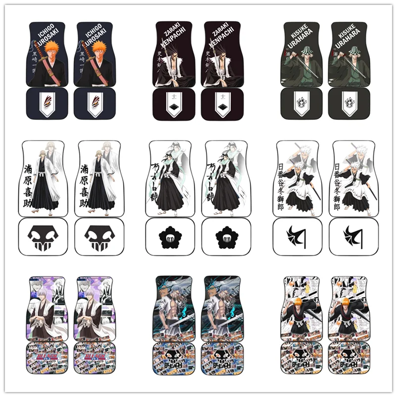 

Anime Ichigo Bleach Car Floor Mat Vintage Black Carpet Anti-Slip Rubber Mat Pack of 4 Auto Accessiores for Car SUV Van